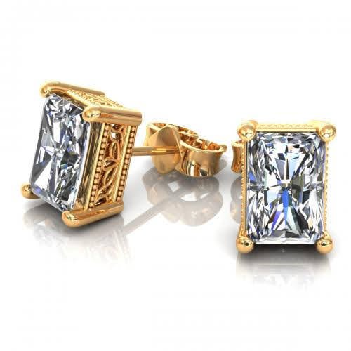 Glistening 1.00 CT Radiant Cut Diamond Stud Earrings in 14KT Yellow Gold - Primestyle.com