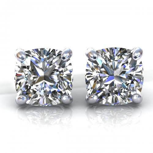 Glistening 1.50 CT Cushion Cut Diamond Stud Earrings in 18 KT White Gold - Primestyle.com