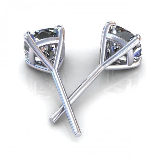 Glistening 1.50 CT Cushion Cut Diamond Stud Earrings in 18 KT White Gold - Primestyle.com