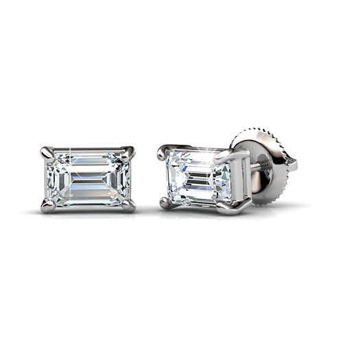 Gorgeous 0.80CT Emerald Cut Diamond Stud Earrings in 14KT White Gold - Primestyle.com