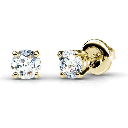 Guaranteed 1.00CT Round Cut Diamond Stud Earrings in 14KT Yellow Gold - Primestyle.com