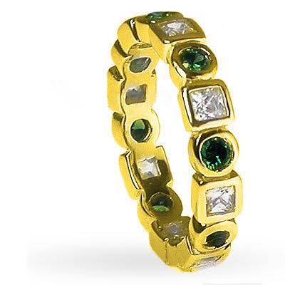 1.65 CT Round &amp; Princess Cut Green Emeralds &amp; Diamonds - Eternity Ring