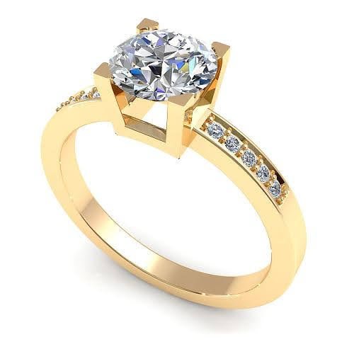 Inexpensive 0.90 CT Round Cut Diamond Engagement Ring in 14 KT Yellow Gold - Primestyle.com