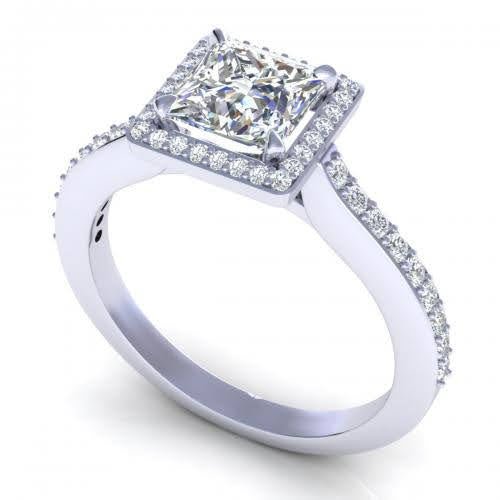 Inexpensive 1.20CT Princess and Round Cut Diamond Engagement Ring in 14KT White Gold - Primestyle.com