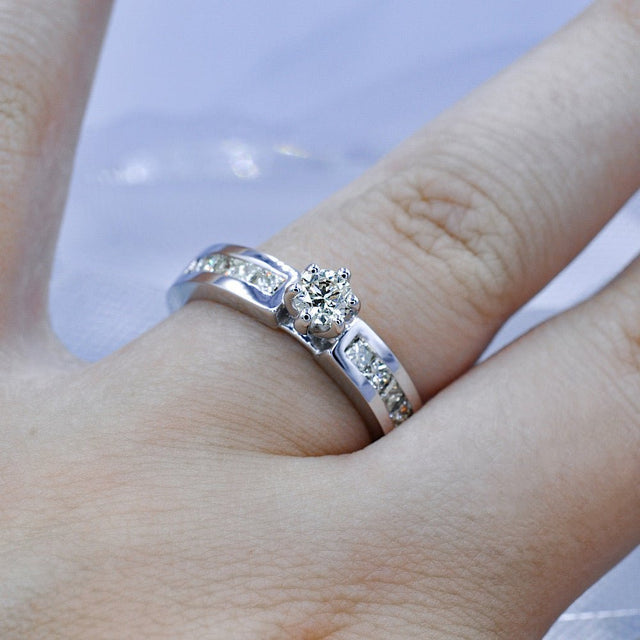 Inexpensive 1.25CT Round Cut Diamond Engagement Ring in 14KT White Gold