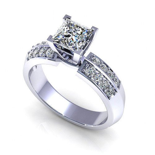 Limited 0.70 CT Princess and Round Cut Diamond Engagement Ring in 14 KT White Gold - Primestyle.com