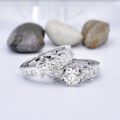 Luxurious 2.75CT Round and Princess Cut Diamond Bridal Set in 14KT White Gold - Primestyle.com