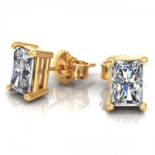Mesmerizing 0.50CT Radiant Cut Diamond Stud Earrings in 14KT Yellow Gold - Primestyle.com
