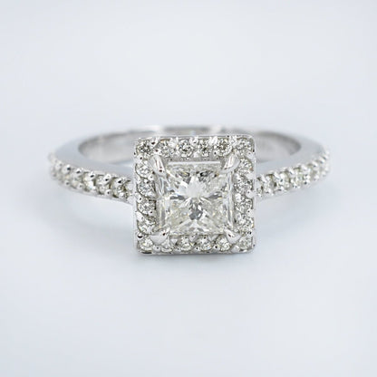Mesmerizing 1.20CT Princess and Round Cut Diamond Engagement Ring in 14kt White Gold - Primestyle.com