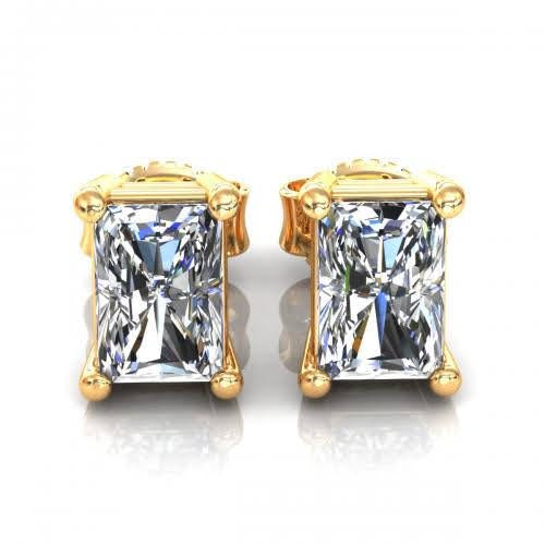 Premium 1.00CT Radiant Cut Diamond Stud Earrings in 14KT Yellow Gold - Primestyle.com