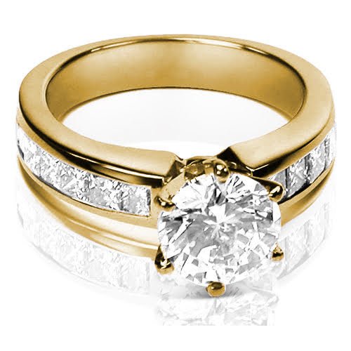 Premium 1.35CT Round and Princess Cut Diamond Engagement Ring in 14kt Yellow Gold - Primestyle.com