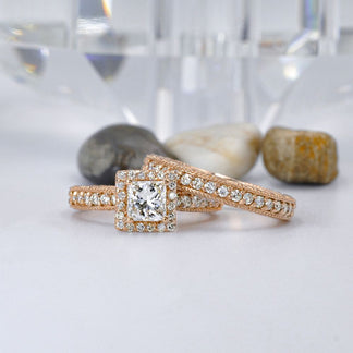 Prestige 1.83CT Princess and Round Cut Diamond Bridal Set in 14KT Rose Gold - Bridal Set - Primestyle.com