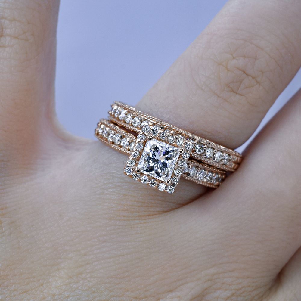 Prestige 1.83CT Princess and Round Cut Diamond Bridal Set in 14KT Rose Gold - Primestyle.com