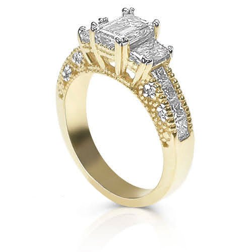 Prestige 2.60 CT Emerald, Princess, and Round Cut Diamond Engagement Ring in 18KT Yellow Gold - Primestyle.com