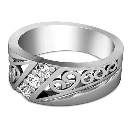 Radiant 0.15 CT Round Cut Diamond Wedding Band in 14KT White Gold - Primestyle.com