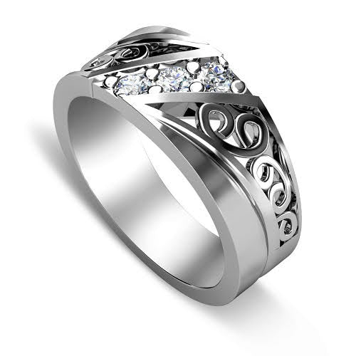 Radiant 0.15 CT Round Cut Diamond Wedding Band in 14KT White Gold - Primestyle.com