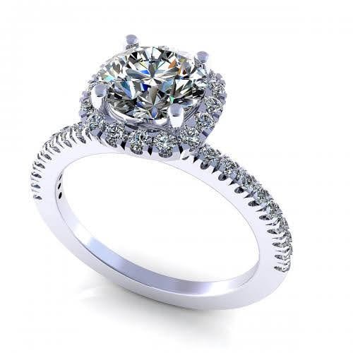 Radiant 0.85CT Round Cut Diamond Engagement Ring in 14KT White Gold - Primestyle.com