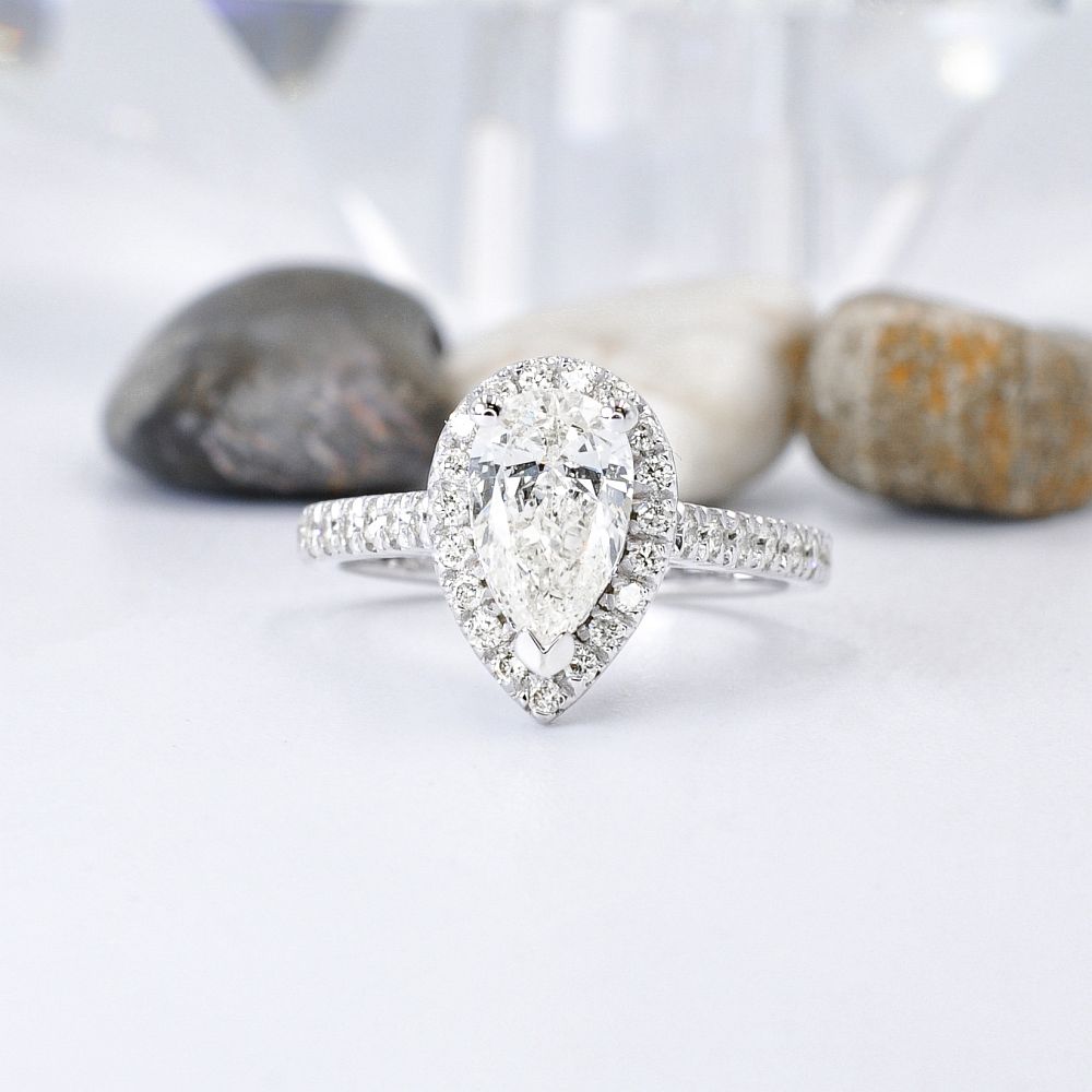 Radiant 1.25CT Pear and Round Cut Diamond Engagement Ring in 14KT White Gold - Primestyle.com