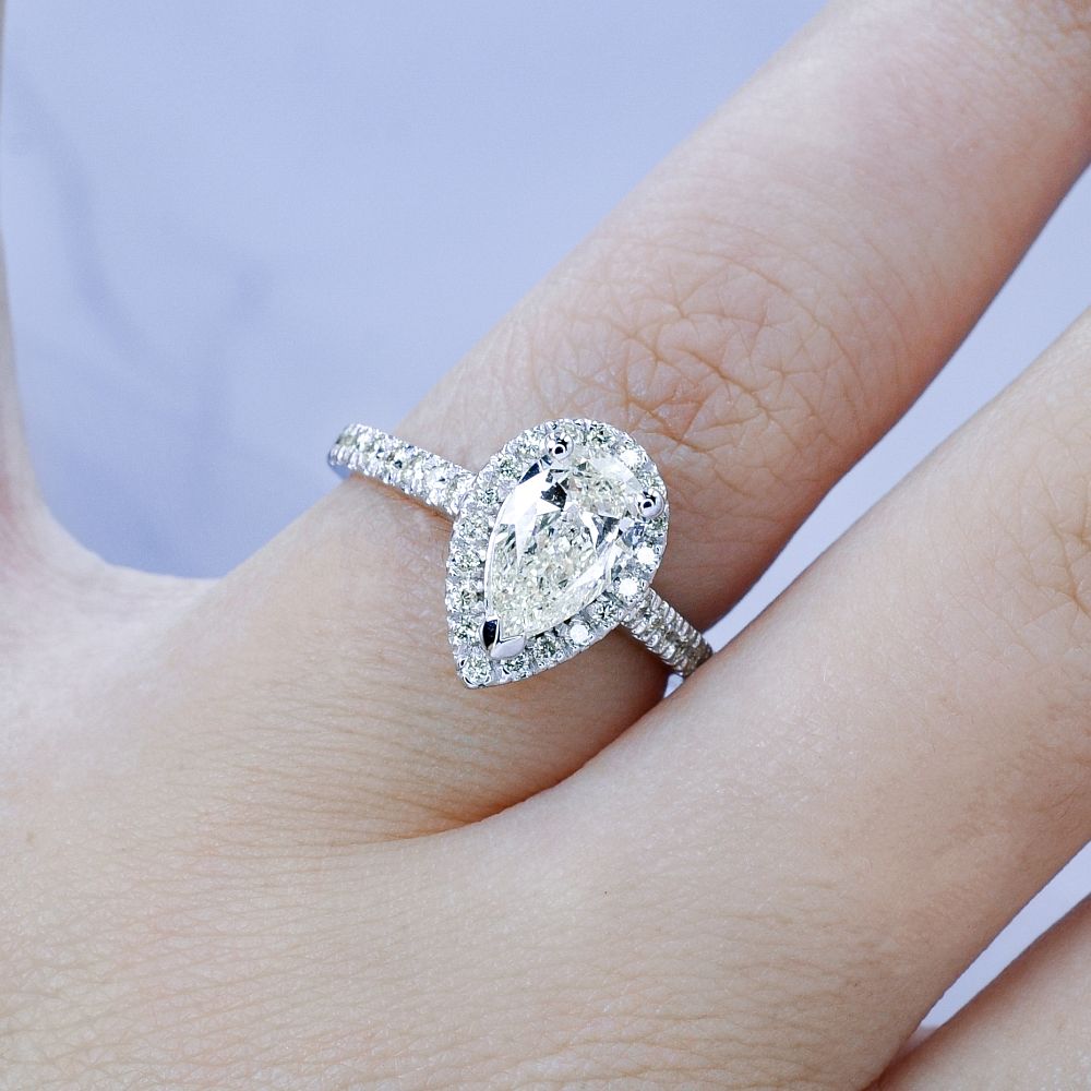 Radiant 1.25CT Pear and Round Cut Diamond Engagement Ring in 14KT White Gold - Primestyle.com