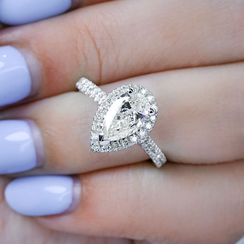 Radiant 1.25CT Pear and Round Cut Diamond Engagement Ring in 14KT White Gold - Primestyle.com