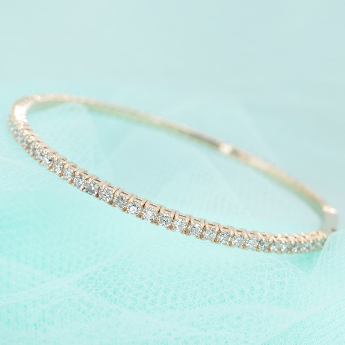 Radiant 2.50 CT Round Cut Diamond Flexible Bangle in 14KT Rose Gold - Primestyle.com