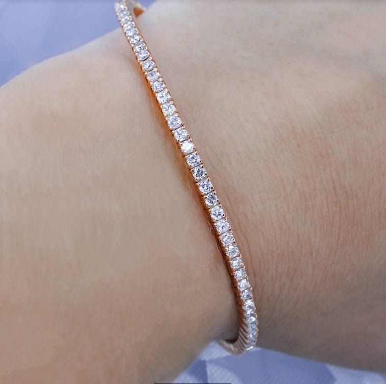 Radiant 2.50 CT Round Cut Diamond Flexible Bangle in 14KT Rose Gold - Primestyle.com