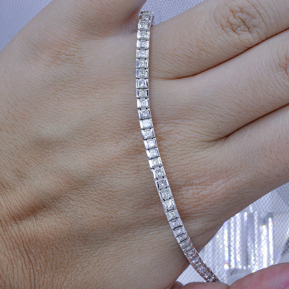 Radiant 4.00CT Princess Cut Diamond Tennis Bracelet in 14KT White Gold - Primestyle.com