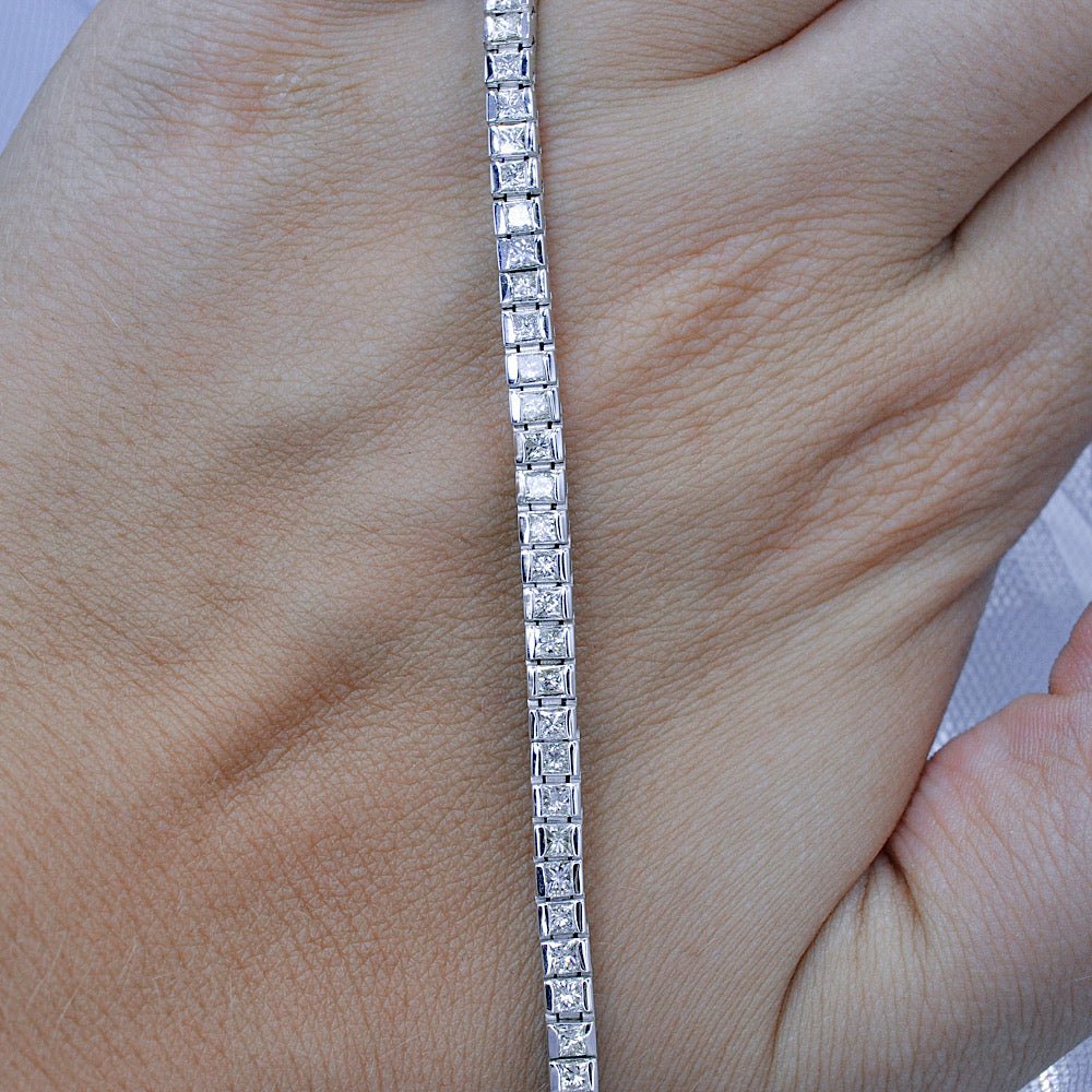Radiant 4.00CT Princess Cut Diamond Tennis Bracelet in 14KT White Gold - Primestyle.com