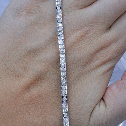 Radiant 4.00CT Princess Cut Diamond Tennis Bracelet in 14KT White Gold - Primestyle.com