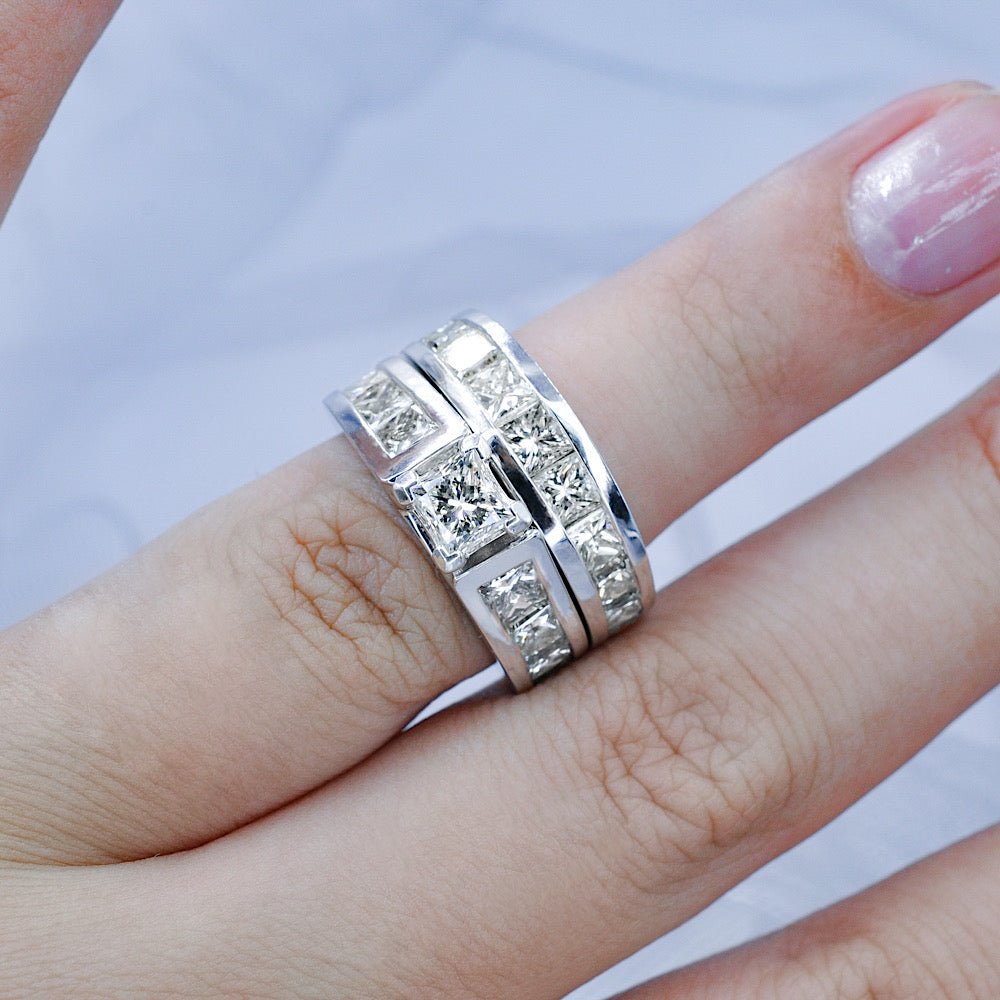 Radiant 5.70CT Princess Cut Diamond Bridal Set in 14KT White Gold - Primestyle.com