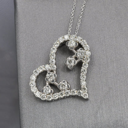 Rare 1.30 CT Round Cut Diamond Heart Pendant in 14KT White Gold - Primestyle.com