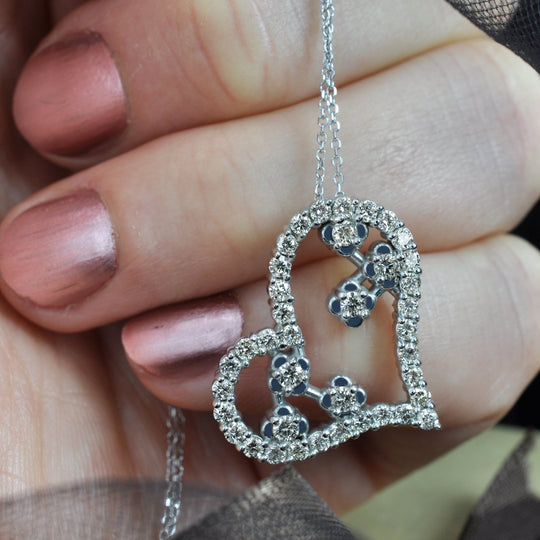 Rare 1.30 CT Round Cut Diamond Heart Pendant in 14KT White Gold