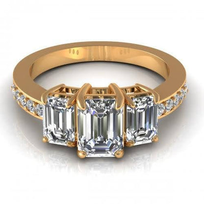 Rare 2.65 CT Emerald and Round Cut Diamond Engagement Ring in 14KT Yellow Gold - Primestyle.com