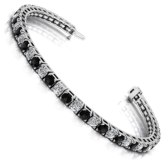 Rare 3.25CT Round Cut Black and White Diamond Tennis Bracelet in 14KT White Gold