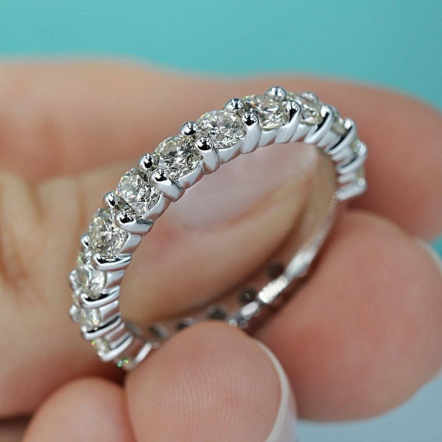 Reduced 2.90 CT Round Cut Diamond Wedding Band in 14KT White Gold