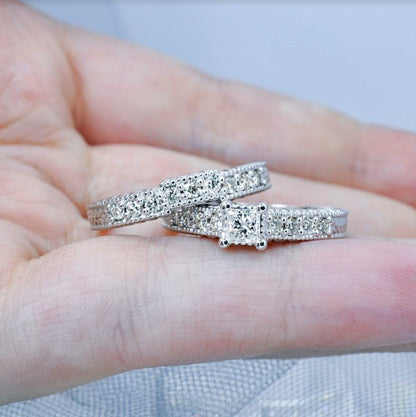 Risk-Free 1.00 CT Round Cut Diamond Bridal Set in 14KT White Gold - Primestyle.com