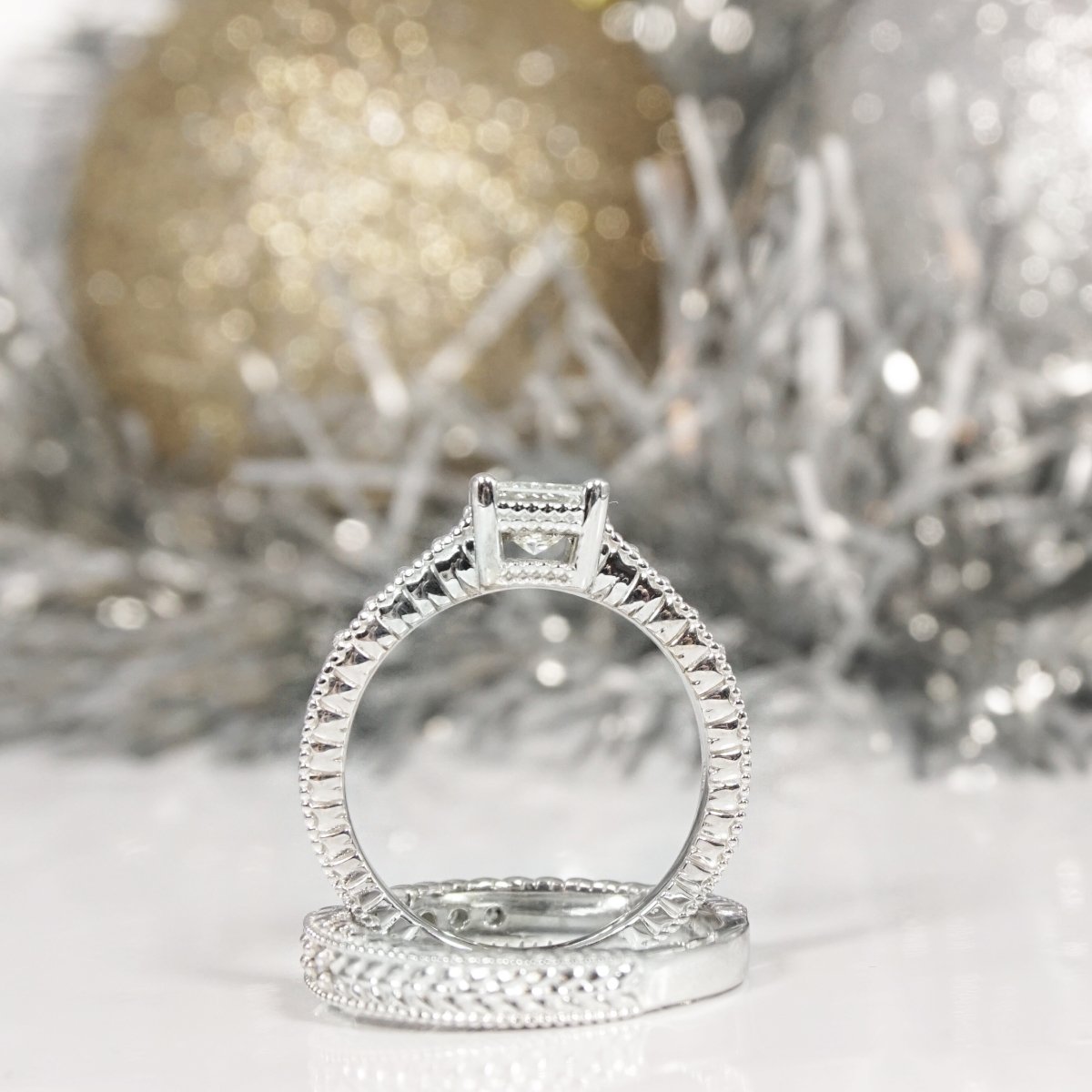 Risk-Free 1.00 CT Round Cut Diamond Bridal Set in 14KT White Gold - Primestyle.com