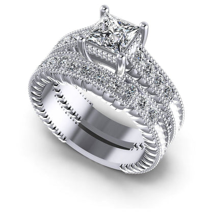 Risk-Free 1.00 CT Round Cut Diamond Bridal Set in 14KT White Gold - Primestyle.com