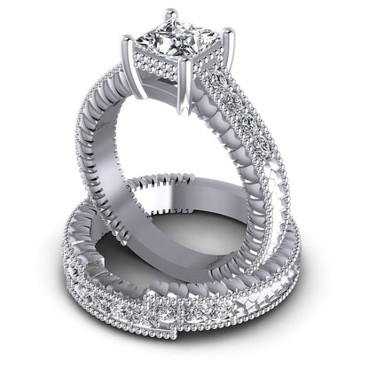 Risk-Free 1.00 CT Round Cut Diamond Bridal Set in 14KT White Gold - Primestyle.com