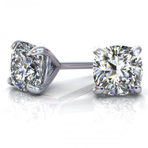 Selected 0.50CT Cushion Cut Diamond Stud Earrings in 14KT White Gold - Primestyle.com