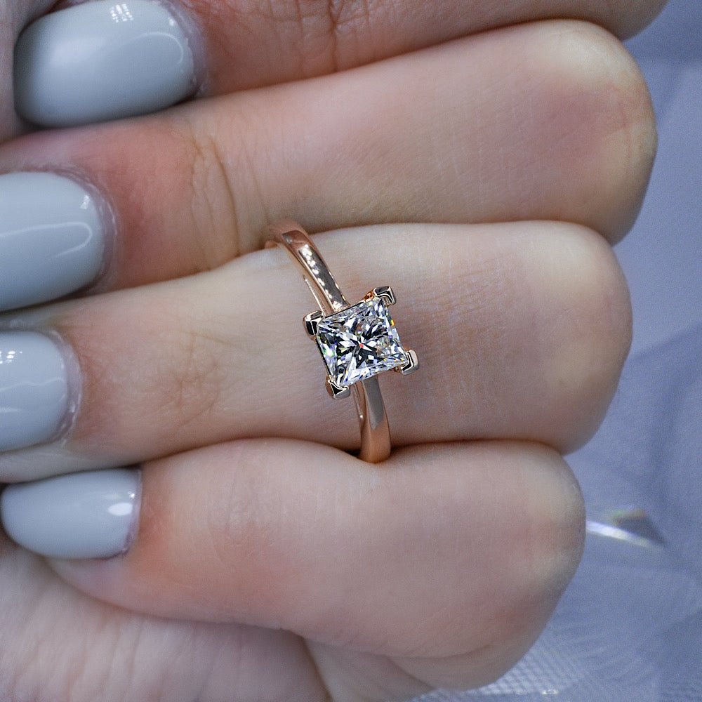 Selected 1.00CT Princess Cut Diamond Solitaire Ring in 14KT Rose Gold - Primestyle.com