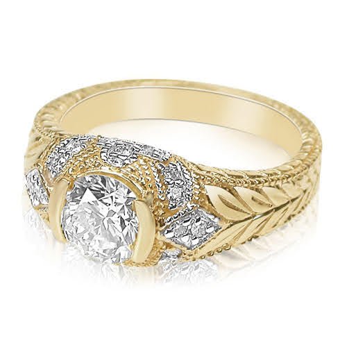 Selected 1.25 CT Round Cut Diamond Engagement Ring in 14 KT Yellow Gold - Primestyle.com