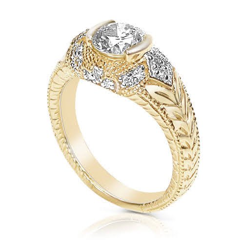 Selected 1.25 CT Round Cut Diamond Engagement Ring in 14 KT Yellow Gold - Primestyle.com