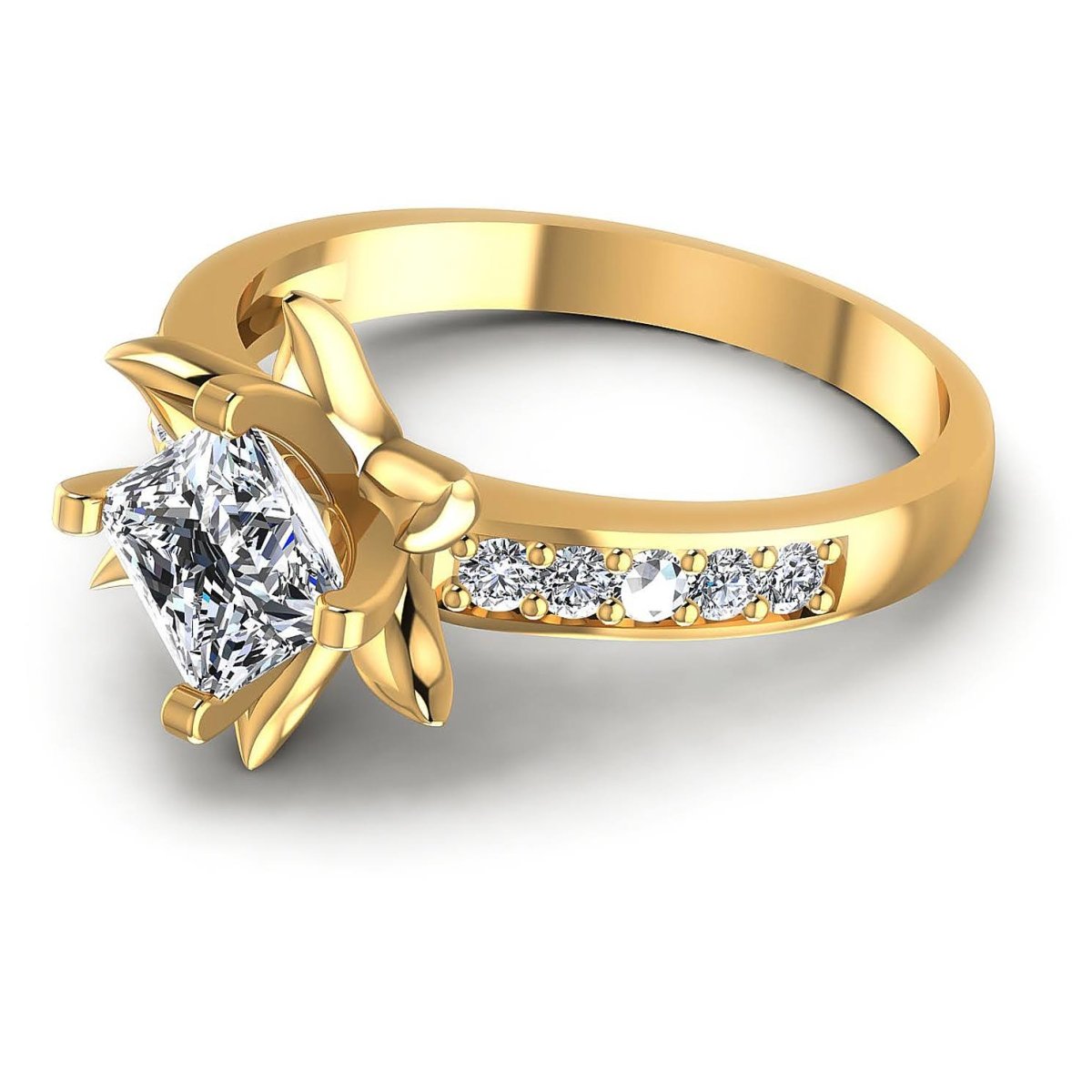 Special 0.80CT Princess and Round Cut Diamond Engagement Ring in 18kt Yellow Gold - Primestyle.com