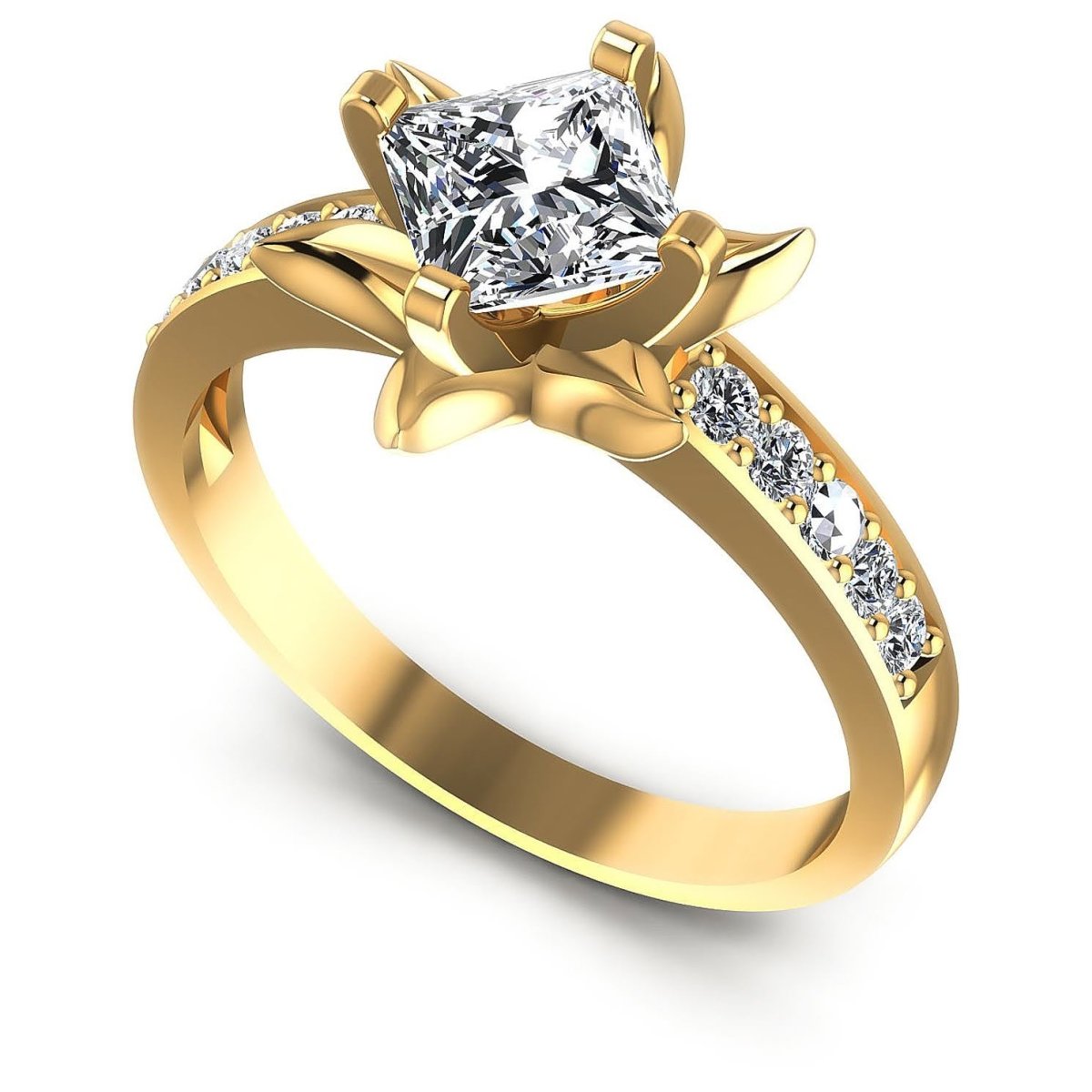 Special 0.80CT Princess and Round Cut Diamond Engagement Ring in 18kt Yellow Gold - Primestyle.com