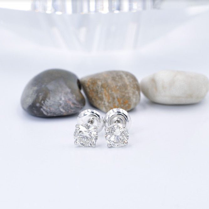 Special 1.10 CT Round Cut Diamond Stud Earrings in 14KT White Gold - Primestyle.com