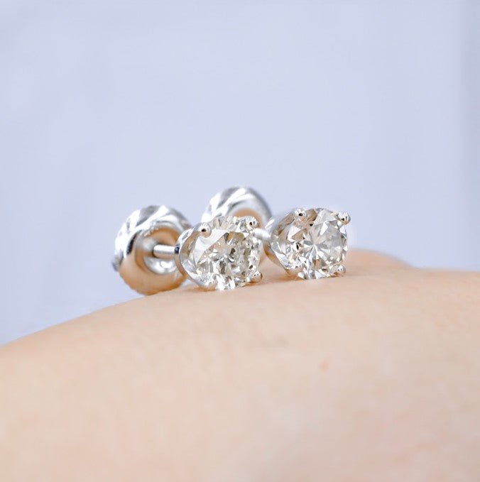 Special 1.10 CT Round Cut Diamond Stud Earrings in 14KT White Gold - Primestyle.com