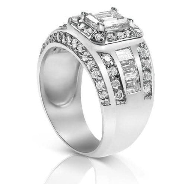 Special 2.50 CT Emerald and Round Cut Diamond Engagement Ring in 14KT White Gold - Primestyle.com