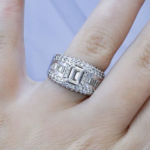 Special 2.50 CT Emerald and Round Cut Diamond Engagement Ring in 14KT White Gold - Primestyle.com