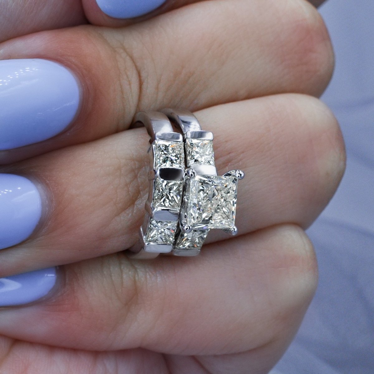 Special 3.05CT Princess Cut Diamond Bridal Set in 14KT White Gold - Primestyle.com